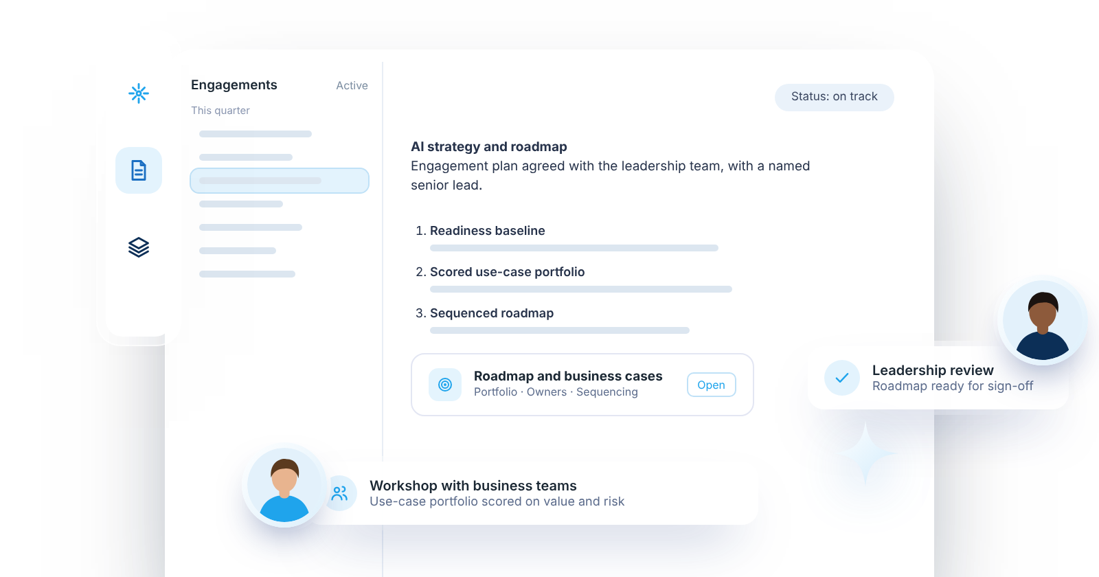 Intlex workspace with an AI roadmap assistant